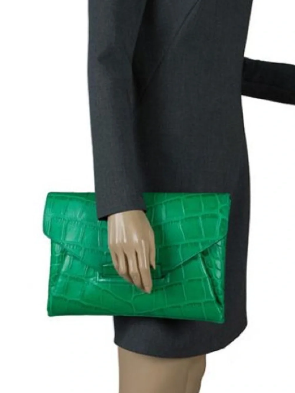 Givenchy Emerald Green Croc-Embossed Leather Envelope Clutch